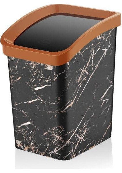 Siyah Mermer Desenli 1 No 6'litre Otomatik Smart Click Kapaklı Çöp Kovası 18X23 Cm H:27