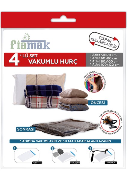 Vakumlu Hurç Torbası - Pratik,yer Kaplamaz - 4'lü Set