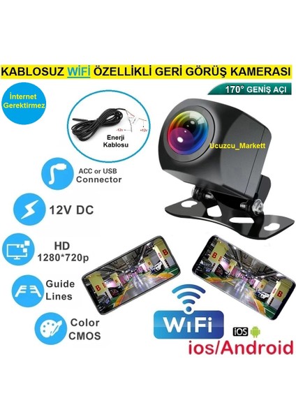 Ucuzcu Market Karavan Için Kablosuz Geri Görüş Kamerası (Cep Telefon ve Tabletin Wifi Özelliği ile Kullanılır) Internet Gerektirmez