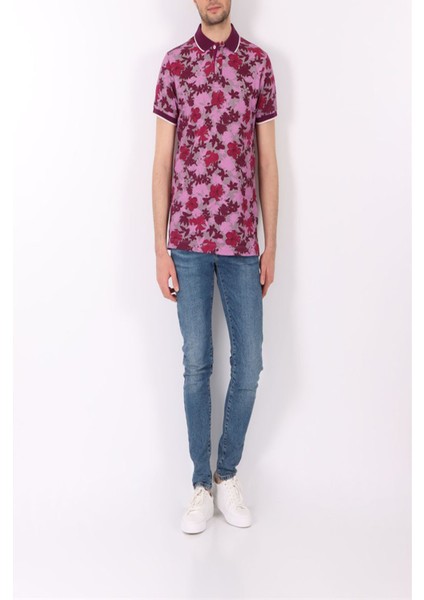 Henry Cotton's Slim Fit Kısa Kollu Desenli Polo Yaka Cotton Erkek Tshirt