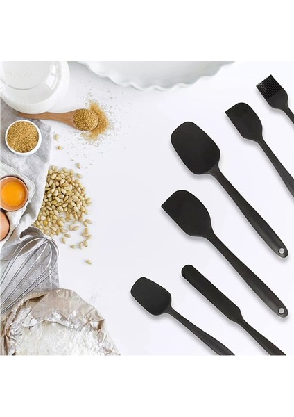 Shop-Set Isıya Dayanıklı Yanmaz Yapışmaz Silikon Spatula Seti 6 Parça Siyah