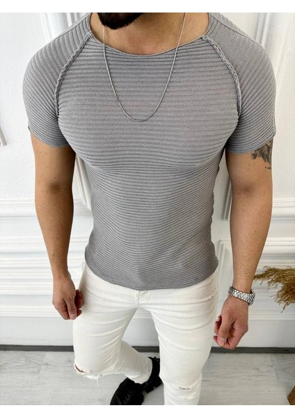 Tişört Örme Triko Tişört Nefes Alabilen Terletmez Slim Fit Dar Kesim T-Shirt