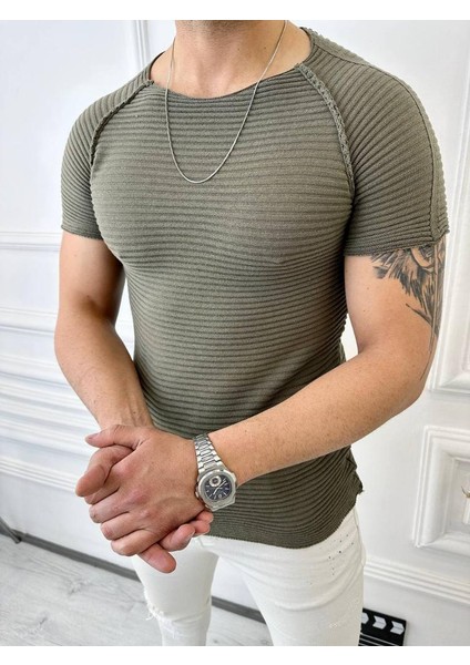 Tişört Örme Triko Tişört Nefes Alabilen Terletmez Slim Fit Dar Kesim T-Shirt