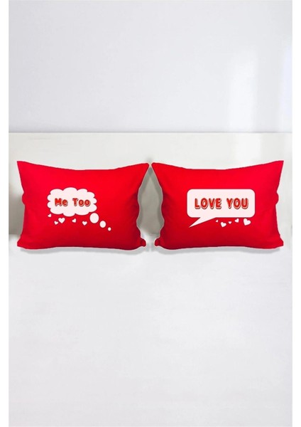 Love You - Me Too Pamuklu Çift Kişilik 50X70 cm Yastık Kılıfı Seti