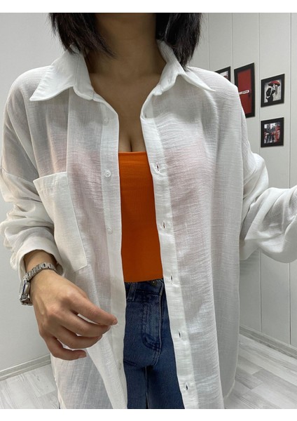 Kadın Oversize Keten Gömlek