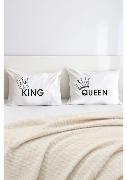 King ve Queen Pamuklu Çift Kişilik 50X70 cm Yastık Kılıfı Seti