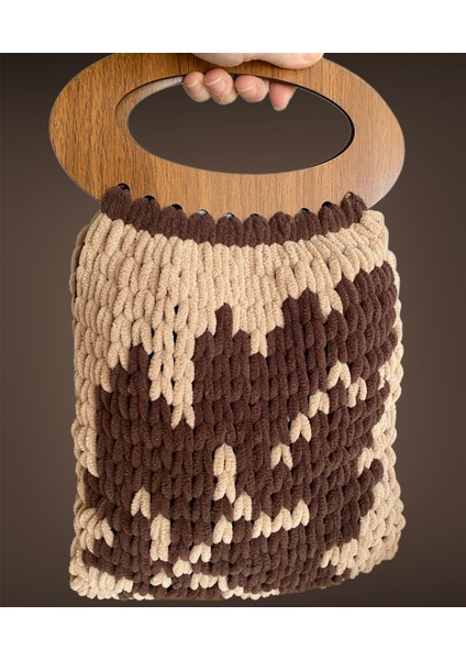 Çift Taraflı Örgü Peluş Çanta, Kışlık Çanta, Puffy Çanta