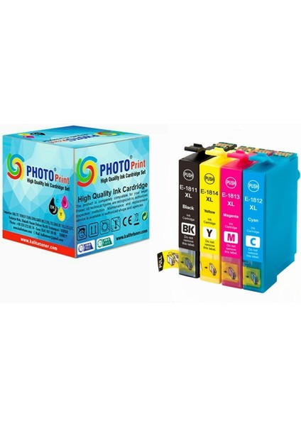 Epson XP-102 18XL T1811-1812-1813-1814 4 Renk Muadil Kartuş Seti