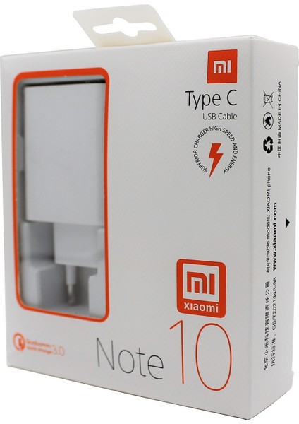 Xiaomi Note 10 18WORJINAL Şarj Aleti 18W 1 Çıkışlı 3000 Mah Type-C Kablo + Şarj Aleti+