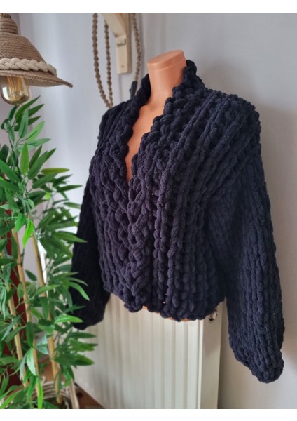 Siyah Puffy Polar Chunky Hırka, Ceket