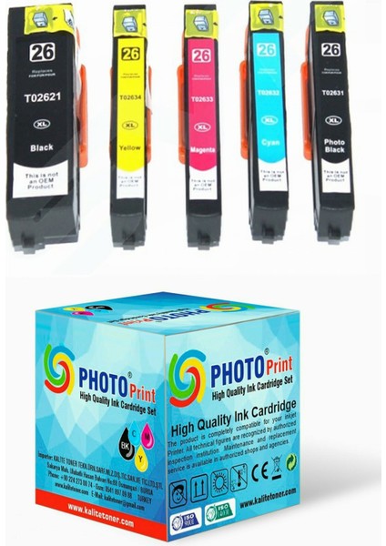 Epson XP-810 26XL T2621-2631-2632-2633-2634 5 Renk Muadil Kartuş Seti
