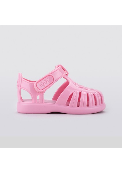 Tobby Gloss Kız Çocuk Parlak Pembe Cırt Cırtlı Sandalet Hafif ve Suya Dayanıklı