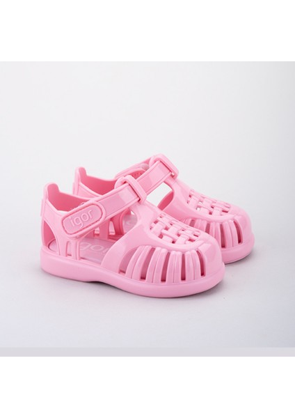 Tobby Gloss Kız Çocuk Parlak Pembe Cırt Cırtlı Sandalet Hafif ve Suya Dayanıklı fiyatları