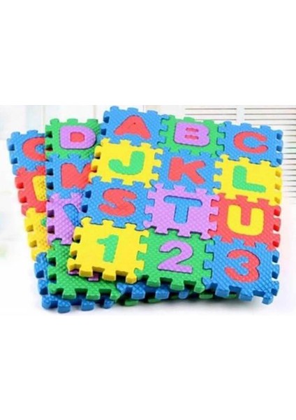 72 Parça 9X9CM Mini Parçalı Eva Puzzle Harf Sayı Eğitici Oyun Halısı 36 Puzzle+36 Harf ve Sayı