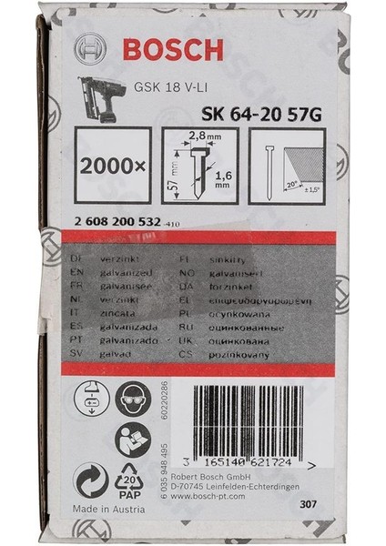 Gnh 18V-64 M Uyumlu Başsız Çivi 57MM 2000 Adet 2608200532