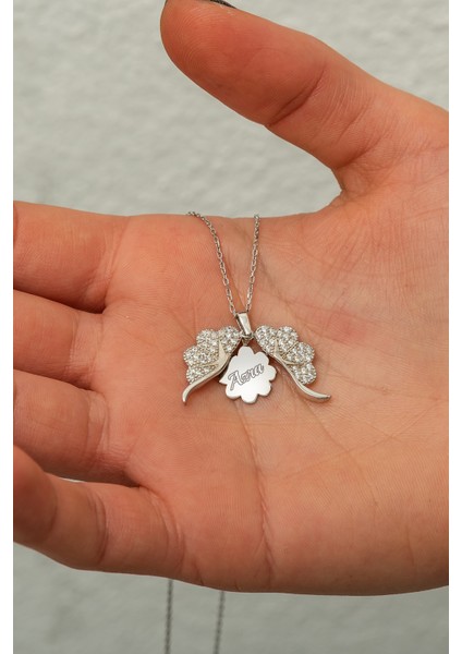 925 Ayar Gümüş Rodyum Altın Kaplama Isimli Yonca Kolye