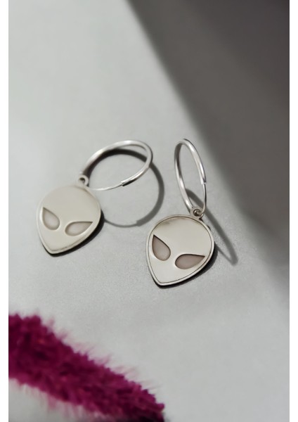 925 Ayar Gümüş Rodyum Kaplama Uzaylı, Alien Halka Küpe fiyatları