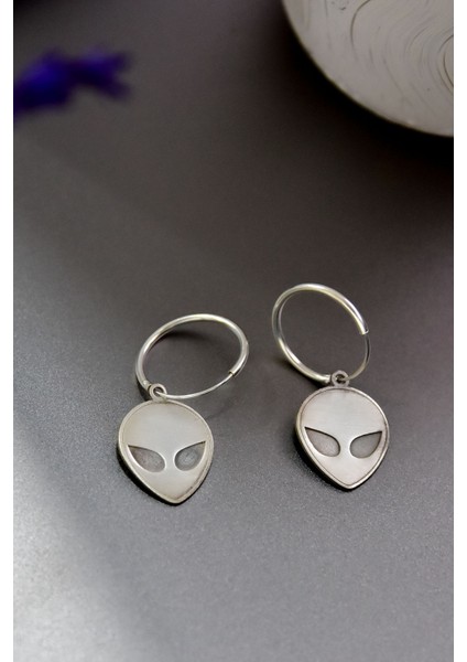 925 Ayar Gümüş Rodyum Kaplama Uzaylı, Alien Halka Küpe modelleri