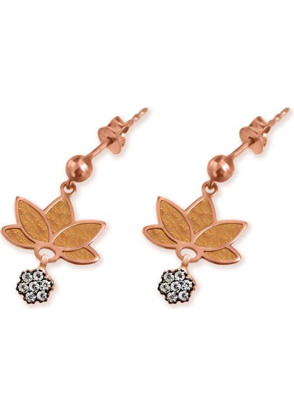 925 Ayar Gümüş Parlayan Rüya Serisi Ebruli Cam Boyalı Simli Nude Lotus, Çiçek Küpe