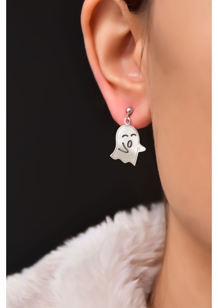 925 Ayar Gümüş Casper, Sevimli Hayalet Çivili Küpe