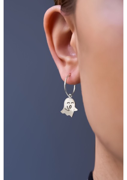 925 Ayar Gümüş Rodyum Kaplam Casper, Sevimli Hayalet Halka Küpe