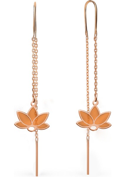 925 Ayar Gümüş Rose Kaplama Parlayan Rüya Serisi Turuncu Cam Boyalı Lotus Zincir Küpe fiyatları