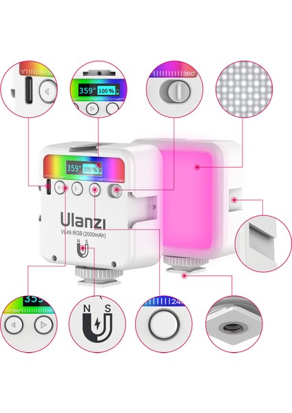 VL49 Mini Rgb LED Video Işığı - Beyaz (Yurt Dışından)