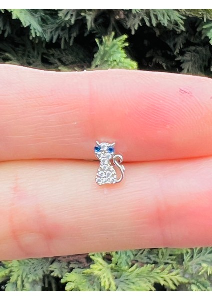 Çelik Kedi Figürlü Kıkırdak Helix Tragus Piercing (1 Adet)