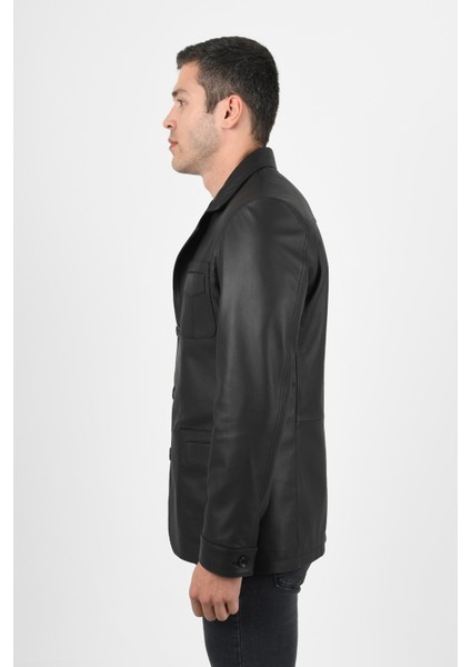 Martell Hakiki Deri Siyah Fit Blazer Ceket Erkek fırsatları