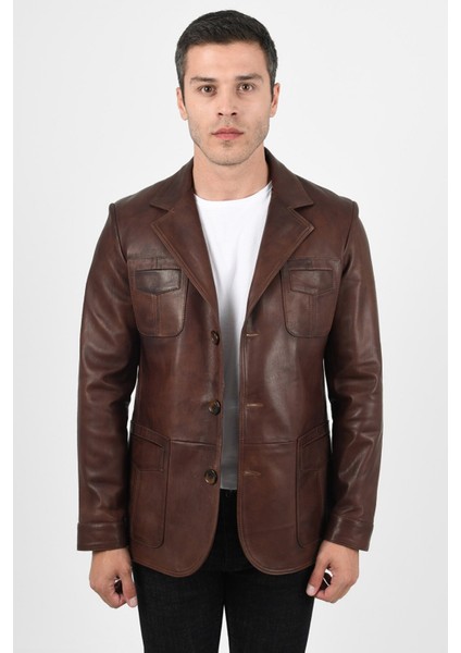 Martell Hakiki Deri Wax Kahve Fit Blazer Ceket Erkek fiyatları