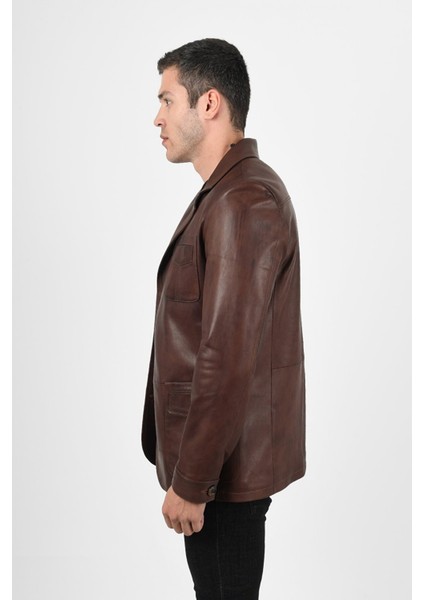 Martell Hakiki Deri Wax Kahve Fit Blazer Ceket Erkek fırsatları