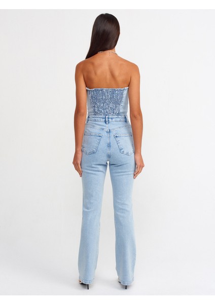 70848 Kar Yıkama Straplez Denim Tulum-Mavi