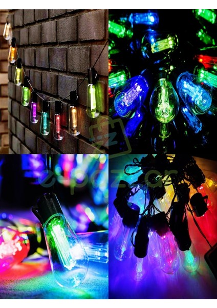 10'lu Multibulb Ampul 8 Fonksiyonlu Festival Kamp Bahçe Solar Panelli LED Işık Dizeleri Multicolor