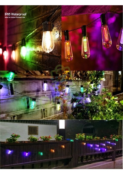 10'lu Multibulb Ampul 8 Fonksiyonlu Festival Kamp Bahçe Solar Panelli LED Işık Dizeleri Multicolor