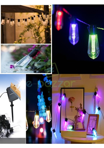 10'lu Multibulb Ampul 8 Fonksiyonlu Festival Kamp Bahçe Solar Panelli LED Işık Dizeleri Multicolor