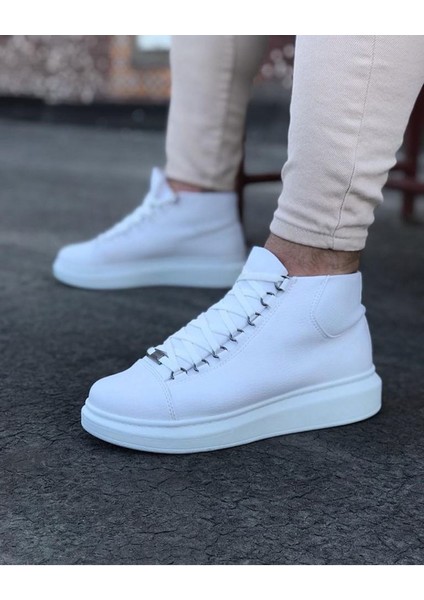 LISINYA741 - Beyaz Bağcıklı Sneakers  Yarım Bilek Bot