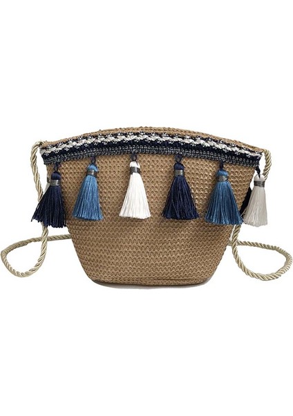 1 Adet Kadın Omuz Crossbody Çanta Püskül Hasır Fermuar Cep Telefonu Para Için (Yurt Dışından)