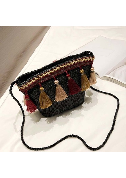 1 Adet Kadın Omuz Crossbody Çanta Püskül Hasır Fermuar Cep Telefonu Para Için (Yurt Dışından) fiyatları