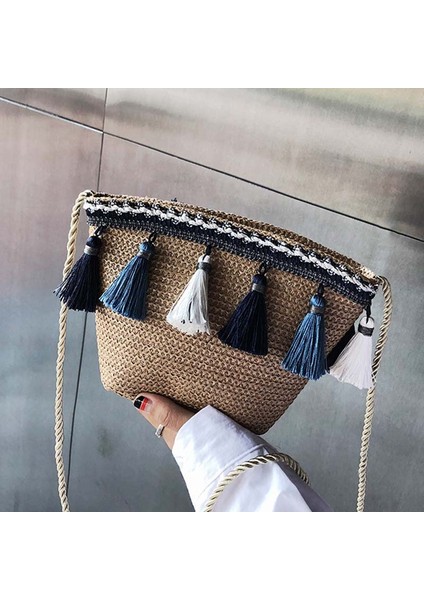 1 Adet Kadın Omuz Crossbody Çanta Püskül Hasır Fermuar Cep Telefonu Para Için (Yurt Dışından) fırsatları