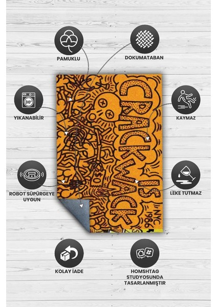 Çatlak Dokuma Tabanlı Yıkanabilir Dekoratif Graffiti Halısı