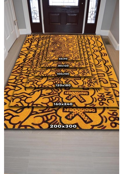 Çatlak Dokuma Tabanlı Yıkanabilir Dekoratif Graffiti Halısı