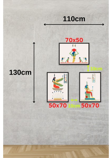 Dekoratif 3'lü Set Antik Mısır Tabloları Çerçeveli & Dekoratif Set Mısır Tabloları MAKNKM1