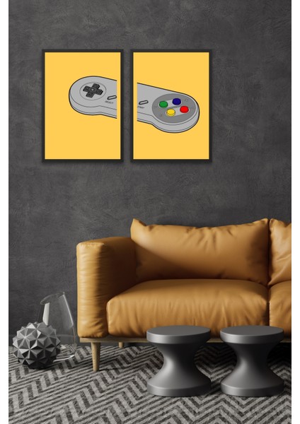 Çerçeveli 2'li Set Oyuncu Tabloları & Retro Nintendo Tablo Set GKNKM1