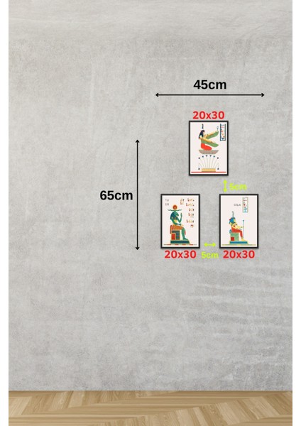 Antik Mısır Tabloları 3'lü Set & Çerçeveli Dekoratif Set Tablolar MAKNKM1