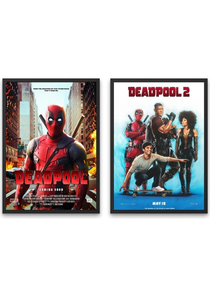 Deadpool 1 ve 2, 2'li Set Çerçeveli Duvar Tabloları, Marvel, Dizi Film K.