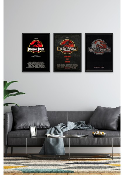 3'lü Set Jurassic Park Tabloları & Setli Çerçeveli Jurassic Park Tabloları DFKNKM1