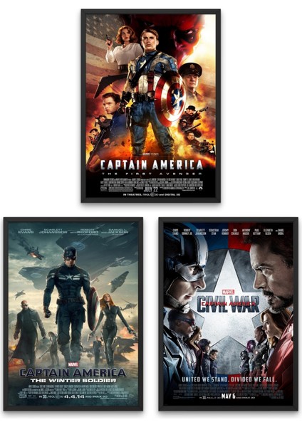 Captain America Serisi, 3'lü Set Çerçeveli Duvar Tabloları, Marvel, Dizi Film K.