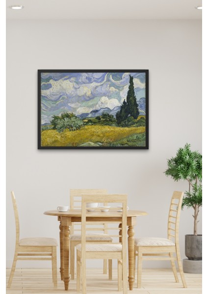 Selvi Ağaçlı Buğday Tarlası Tablosu & Çerçeveli Van Gogh Tablo STKNKM1