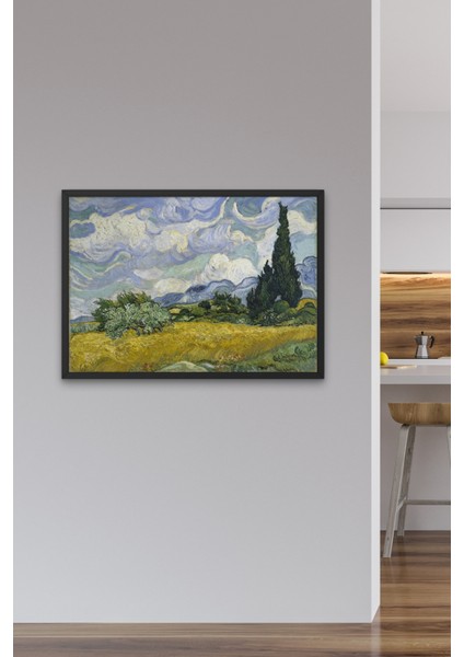 Selvi Ağaçlı Buğday Tarlası Tablosu & Çerçeveli Van Gogh Tablo STKNKM1