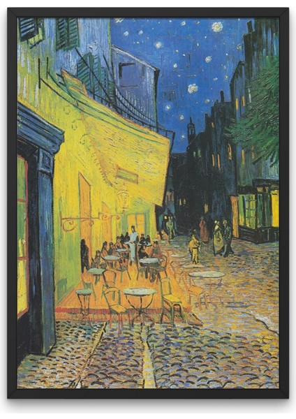 Kafe Terasta Gece Tablosu & Çerçeveli Sanatsal Van Gogh Tablosu STKNKM1